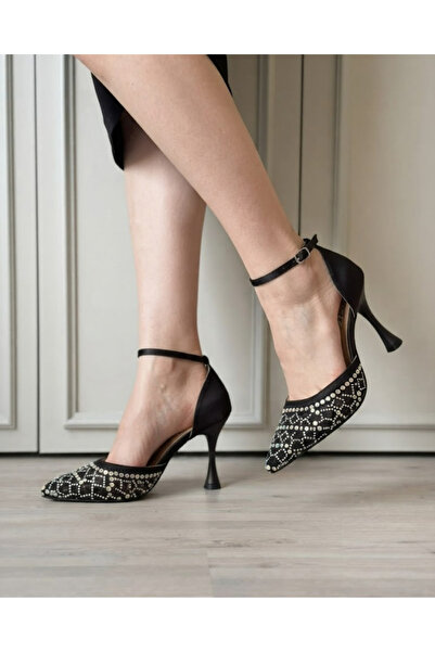 Enes Ayakkabıcılık Women's Ankle Strap Stone Embellished Heeled Shoes