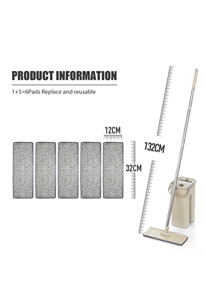 Choice7 SDARISB Beige with 6 pads Hand Free Flat Floor Mop And Bucket Set For...