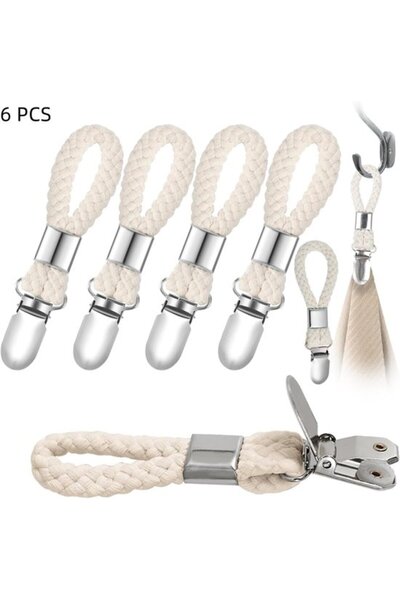 STARSTAR 6-Pack Towel Hanging Clips with Braided Cotton Loops for Kitchen & B...