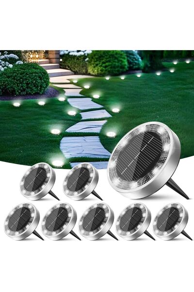 STARSTAR 8-Pack Outdoor Flat Solar Ground Disc Lights - Cool White Landscape ...