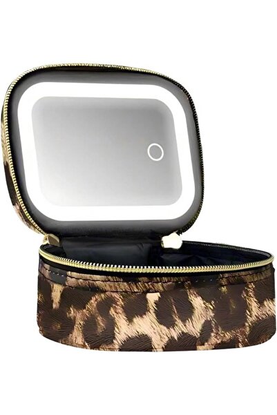 STARSTAR Leopard Print Portable Makeup Bag with LED Mirror (17.5x12.5x7.1cm),...