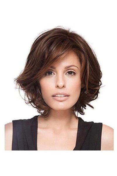 STARSTAR Short Brown Wavy Women's Wig with Side Bangs - Synthetic Hair