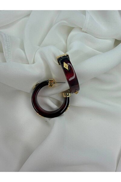 Bordo Gold detaylı kemik görünümlü halka küpe