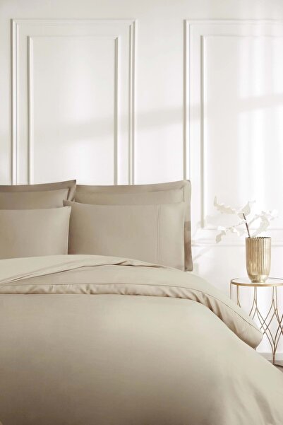 Özdilek Liyosel -Lucent Brown- King Size Duvet Cover Set (with 4 Pillowcases)