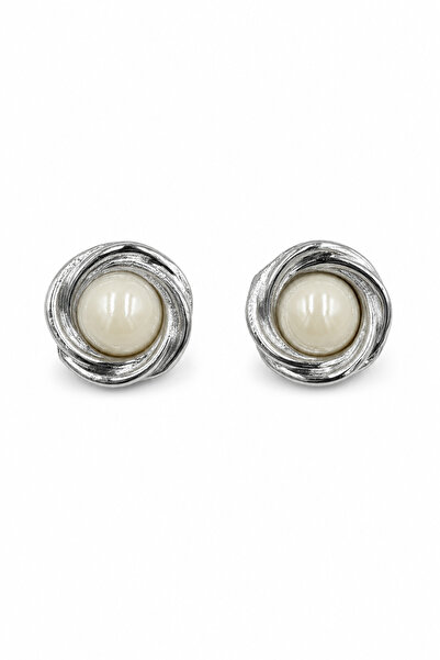 Jack Ferrero Twisted Design Cream Pearl-Looking Stone Women's Earrings