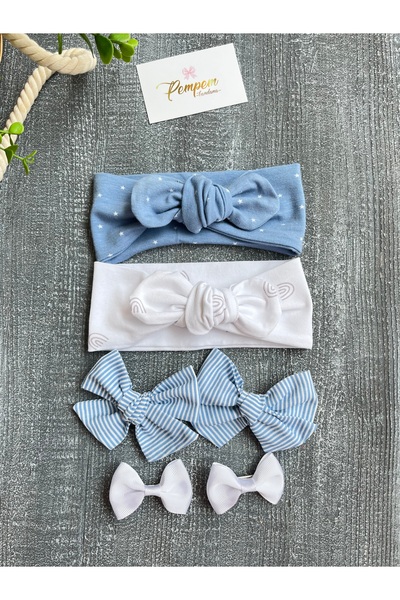 pempem bandana Baby Girl Blue and White Colored Bandana Buckle Set