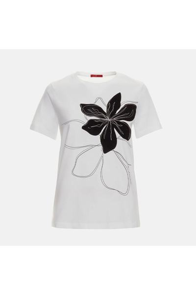 CHHC Women Short Sleeve Crew Neck T‑Shirt Black Floral Print Casual Cotton Bl...
