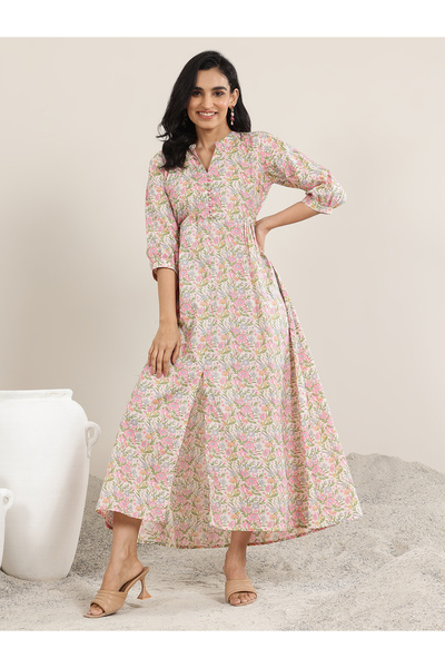 Libas By Styli Pink Silk Blend A-Line Dress