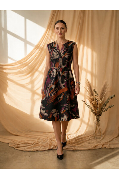 Mish By Styli Multi-Color Sleeveless Graphic Print Flare And Fit Midi Dress