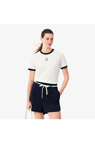 Lacoste Kadın Relaxed Fit Bisiklet Yaka Beyaz T-Shirt