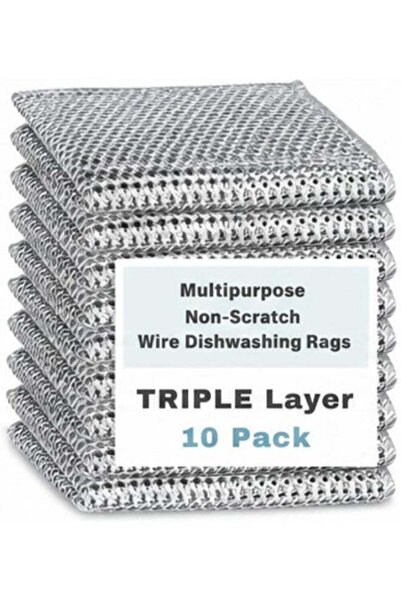 HXD Zoomlion 10-Pack Triple-Layer Wire Mesh Dishwashing Scrubbing Rags – Non-...