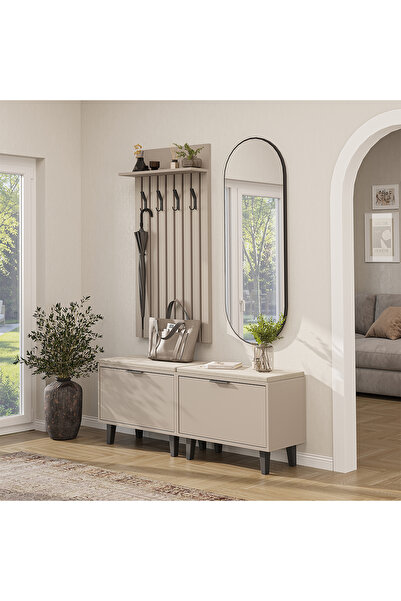 ROOMART Nord Vestiyer Takımı Lambri Askılıklı, 2 adet Kapaklı Bench, Modüler,...