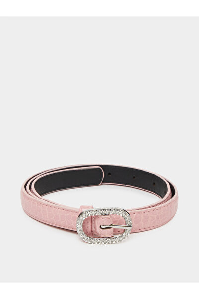 Styli Pink Embellished Buckle Slim Belt