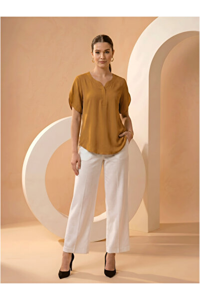 Mish By Styli Mustard Regular Fit Top With Stylized V-Neck