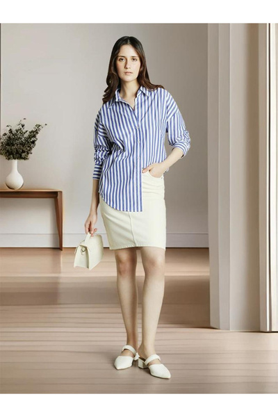 Dennis Lingo By Styli Blue Rayon Striped Relaxed Fit Shirt