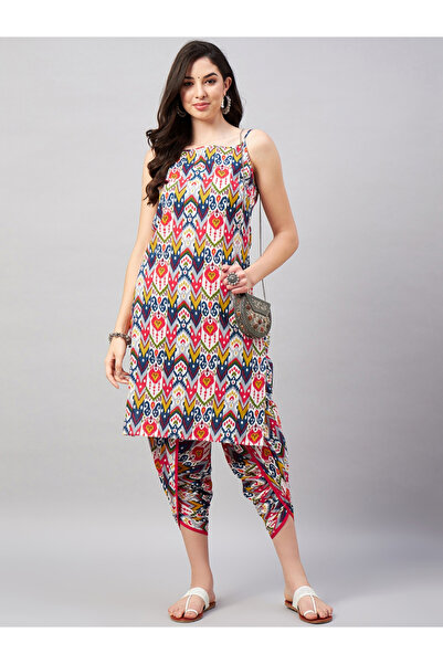 WineRed By Styli Women Multicolor Printed Cotton Kurta Dhoti Pant Set