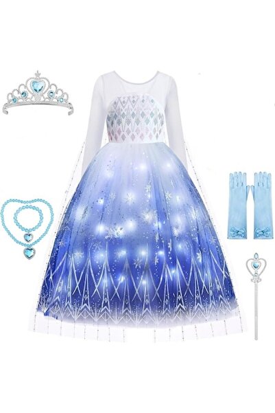 Funny Party Team Costum Elsa pentru fete, rochie cu lumini, brățară, colier, ...