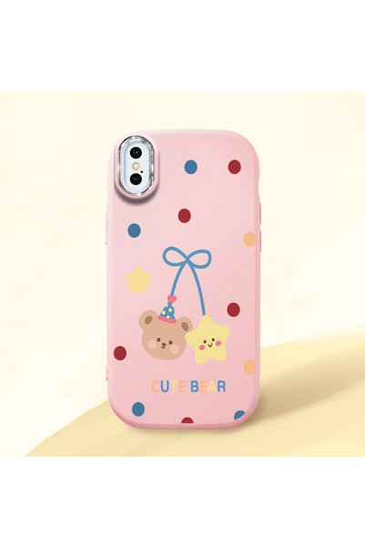 Hontinga iPhone XS Compatible Case Camera Protector Pink Silicone Couple Phon...