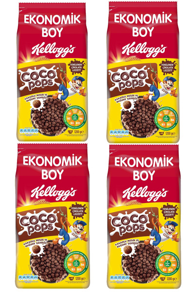 Kellogg's Coco Pops Çikolatalı Buğday ve Mısır Gevreği 1200 gr x 4 Adet