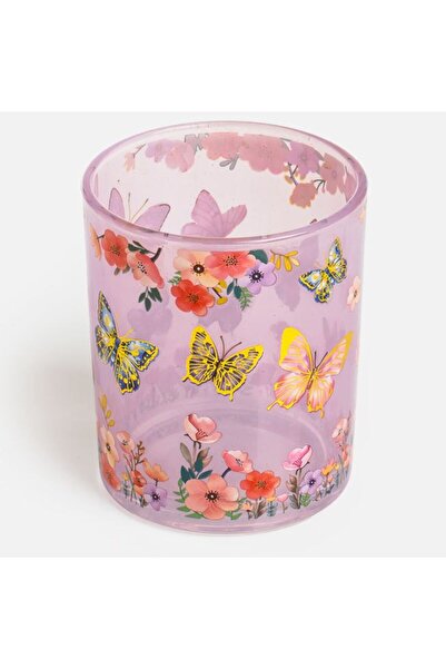 BAMI NETWORK Suport lumanare pastila fluturi sticla lila 7x8cm decorativ