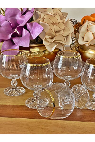 P&ORA PREMIUM KITCHEN PRODUCTS 250 Cc Mouthpiece with Optical Crystal, Original Gilded 6-Piece Coffee Water Glass, Soft Drink Glass, Dowry Gift