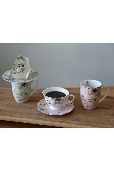 NO BRAND Ceașcă ceramică cu flori pentru cafea și ceai, 300 ml, set 2 bucăți,...