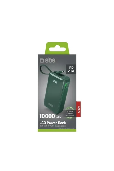 NO BRAND SBS PowerBank 10000mAh cu cablu USB-C încorporat verde