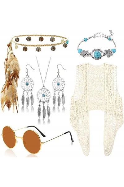 NO BRAND COSTUM HIPPI DIN ANII '60/'70 – SET BOHO PENTRU FEMEI, PENTRU PETREC...