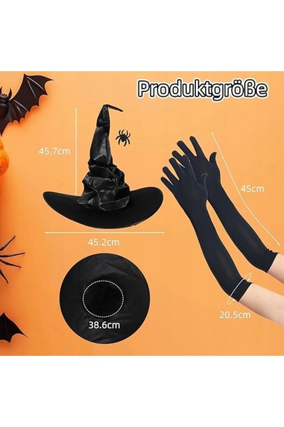 NO BRAND SET DE VRACĂ DE HOLLOWEEN: PĂLĂRIE CU PĂIANJEN + MĂNUȘI 45CM
