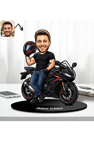 Bk Gift Kişiye Özel En Yakışıklı Erkek Motorcu Tasarımlı Karikatür Biblo