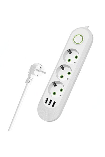 Teno Priză multiplă cu 3 prize, cu 3 porturi USB, întrerupător, cablu de 2m, ...