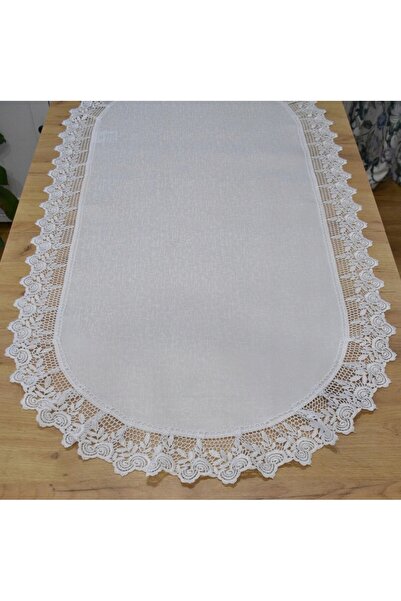 NO BRAND 2028 față de masă albă 140x220 cm, rezistentă la pete, cu guipure oval