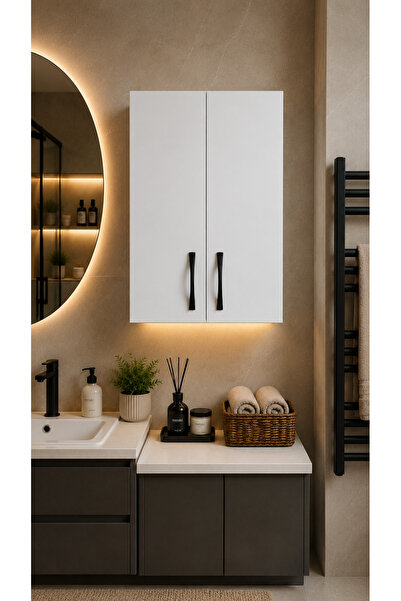 FURNICI Selen Çift Kapaklı Banyo Üst Dolabı 2 Bölmeli Duvara Monte Banyo Dola...