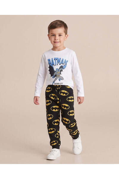 REDTAG Boys White Batman Long Sleeve Nightwear Set