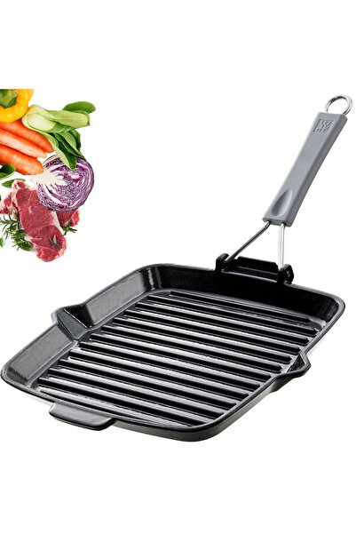 ZWILLING Tigaie grill pătrată din fontă emailată cu mâner pliabil