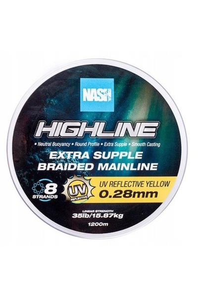 NO BRAND Plecionka Nash Highline Extra Supple Braid 0,28mm 1200m UV Galben Di...