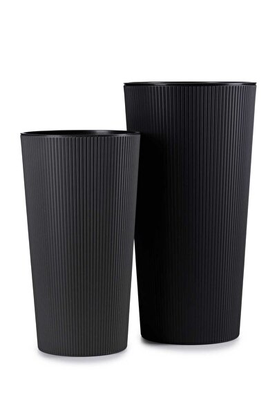 HowHomely Set de 2 ghivece moderne NEGRE înalte pentru terasă/grădină