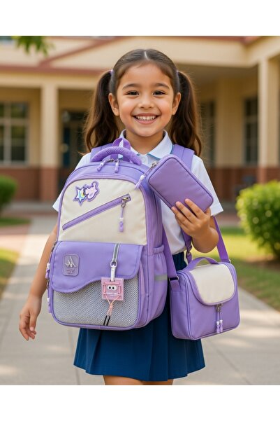 KY A+ Quality Girls Primary School Lilac Orthopedic 3-Piece Set with Pen Hold...