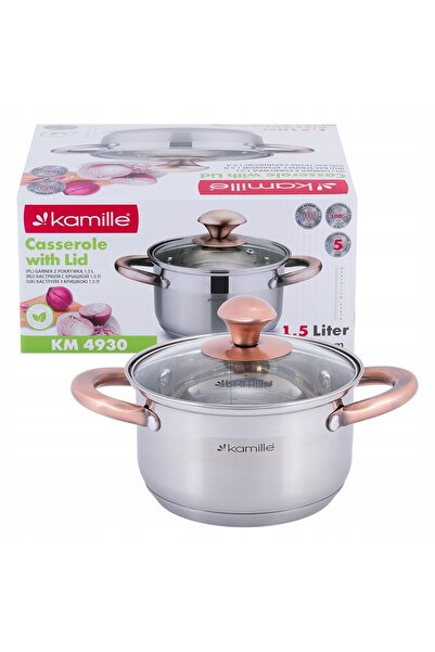 Kamille Vas de gătit cu capac, tradițional, 1,5L, din oțel, 16cm, pentru indu...