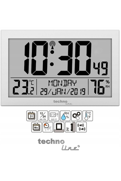 TECHNOLINE Ceas digital de perete RADIO TIME 12/24H MULTE FUNCȚII
