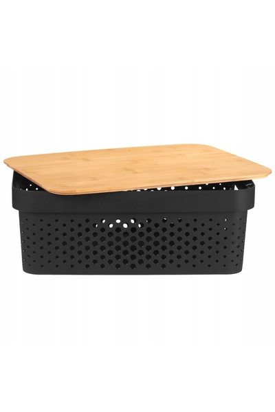 kinvara Coș de depozitare 36x26x14 cm negru CONTAINER cu capac din bambus BOHO