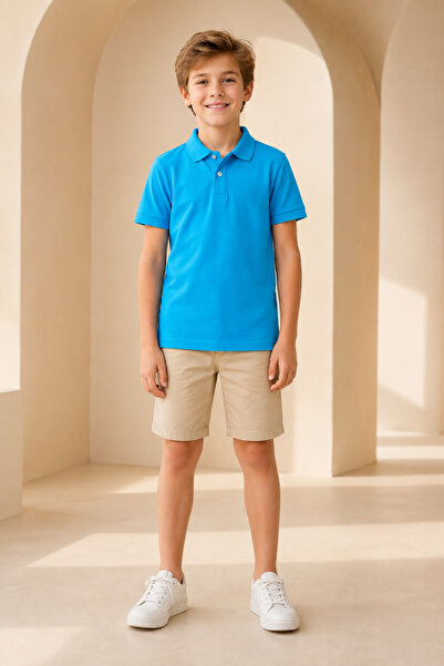 Loule Children's Unisex Blue Short Sleeve Polo Collar T-Shirt 100% Cotton Lak...