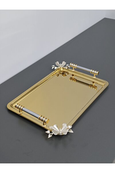 PARILTI HOME COLLECTİON Figured, Metal-Handled, Stainless Steel Rectangular T...