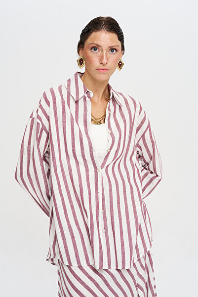 Orfeo Negro Women's Vertical Striped Flowy Relaxed Fit Shirt