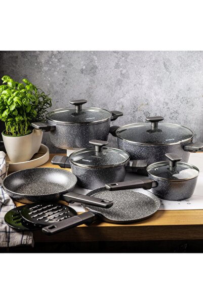 Klausberg Set de vase antiaderente cu înveliș de marmură, 12 piese, pentru in...