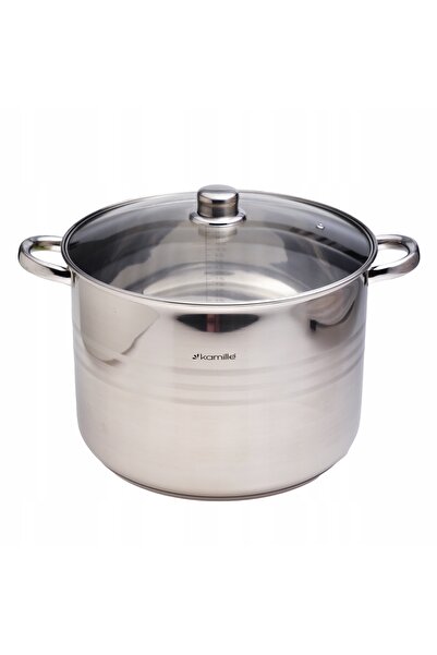 Kamille Oală din oțel inoxidabil 15,5 L cu capac 30 cm, tip cazan, pentru ind...