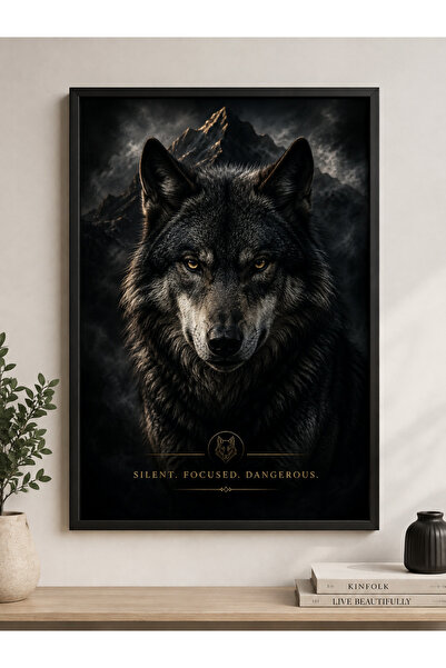 Miutic Print Studio Tablou decorativ Wolf Leadership cu lup negru, înrămat