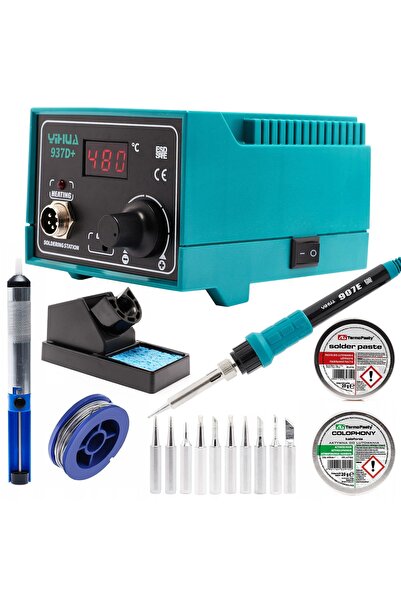 TECHREBAL Set: Stație Yihua 937D+ + colofoniu + pastă + cositor + duză de asp...