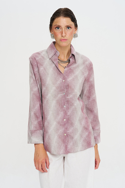 Orfeo Negro Women's Striped Burgundy Tie-Dye Patterned Flowy Shirt