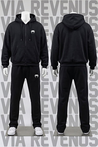 Vordevia Venom Printed Zippered Hooded Tracksuit Set - Relaxed Fit 3 Thread Z...